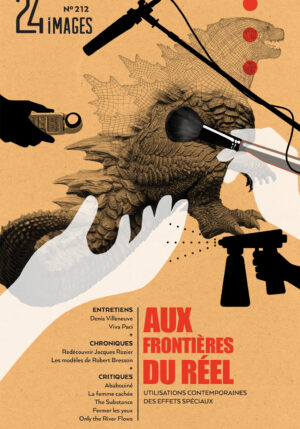 Montage visuel d'un Godzilla numérique et de mains qui représentent les artistes en effets visuels